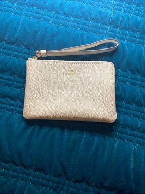 Coach Cream Leather Wristlet with Gold Logo Accent